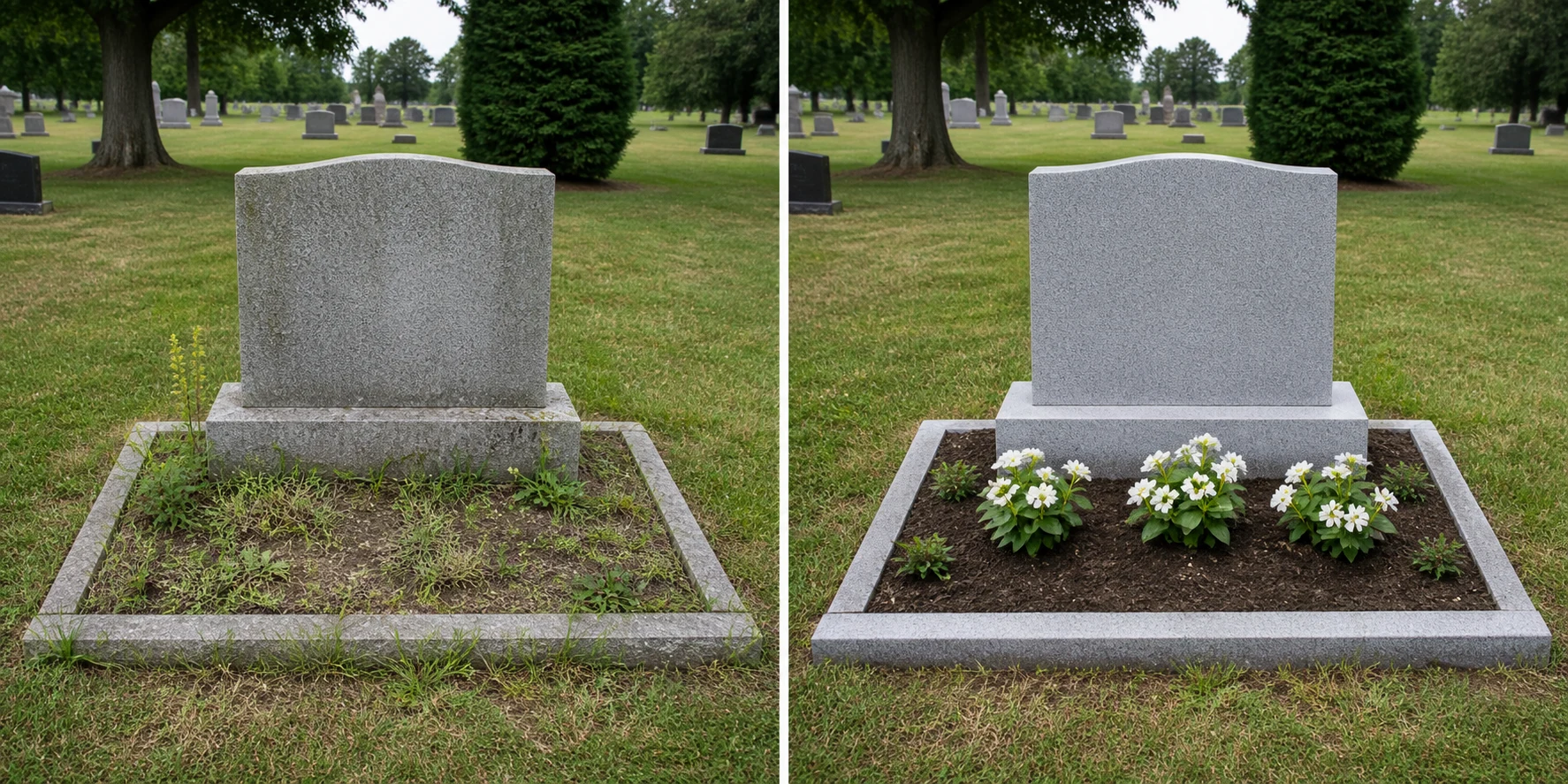A documented gravesite before and after professional care